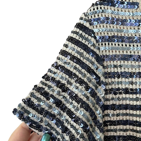 Chico's Women's Starlet Sequin Striped Holiday Top Size 12 Large (Chico's 2) - Picture 7 of 11